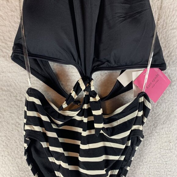 Kate Spade Womens High Neck Halter Monokini Stripe One Piece Swimsuit Size L NWT - Picture 2 of 8